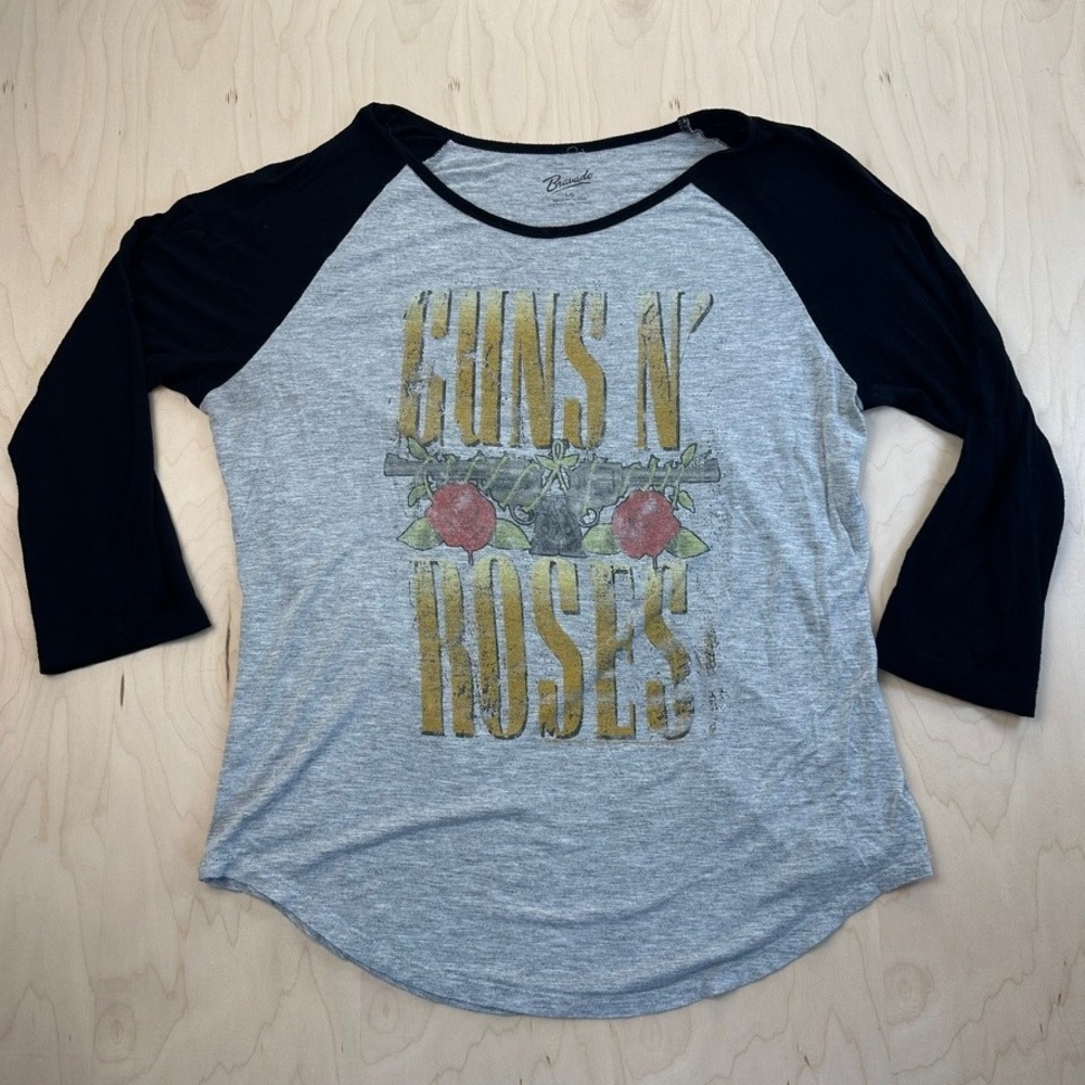 Guns N Roses Bravado Graphic T-Shirt Black Raglan 3/4 Sleeve Womens L/G